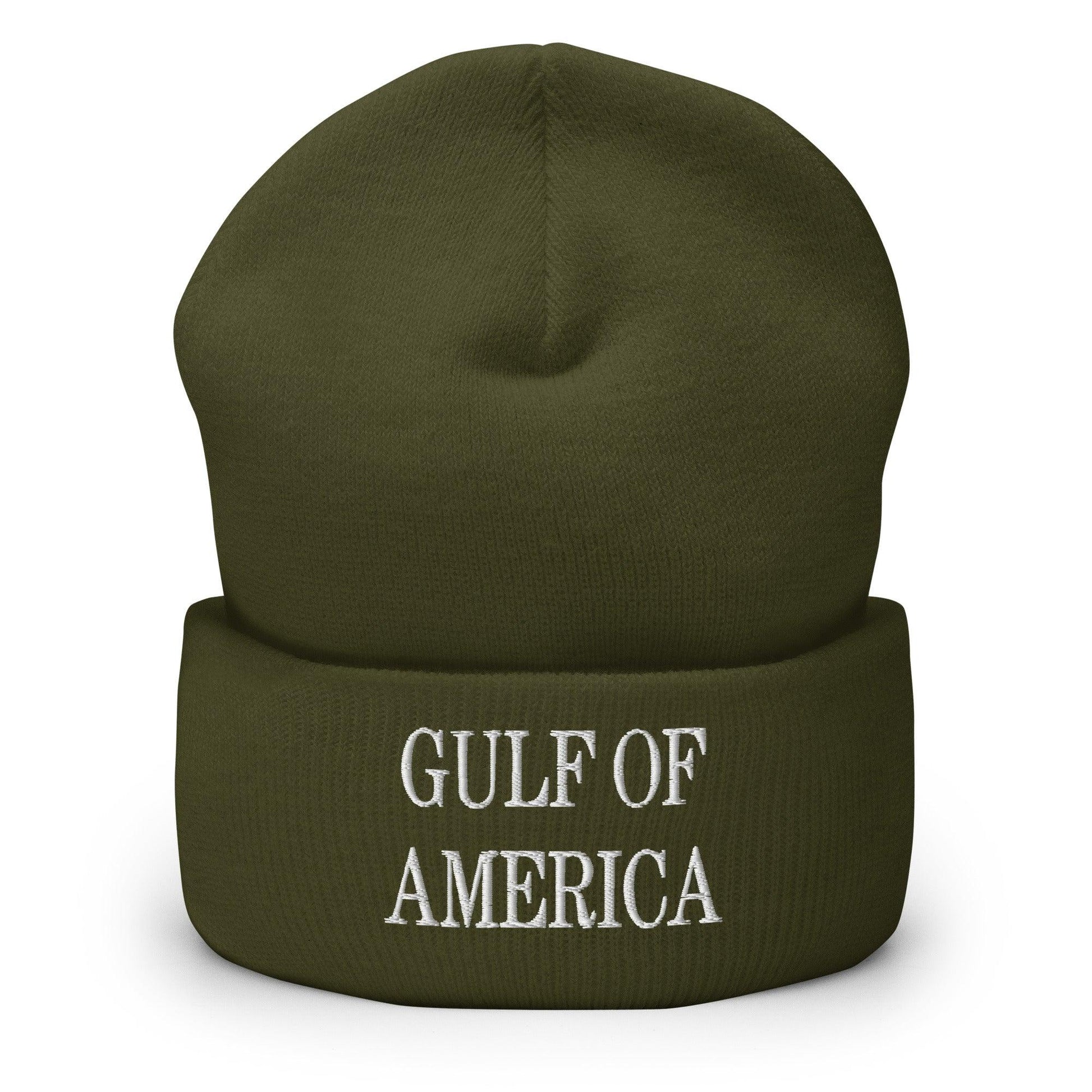 Olive green America embroidered knit cuffed beanie from Gulf of America Embroidered Knit line