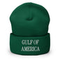 Green knit beanie with embroidered cuff detail in Gulf of America Embroidered Knit Cuffed Beanie