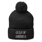 Black knit beanie with pompom from Gulf of America Embroidered Knit Pom Pom Beanie
