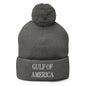 Gray knit beanie with pompom from Gulf of America embroidered knit pom beanie collection