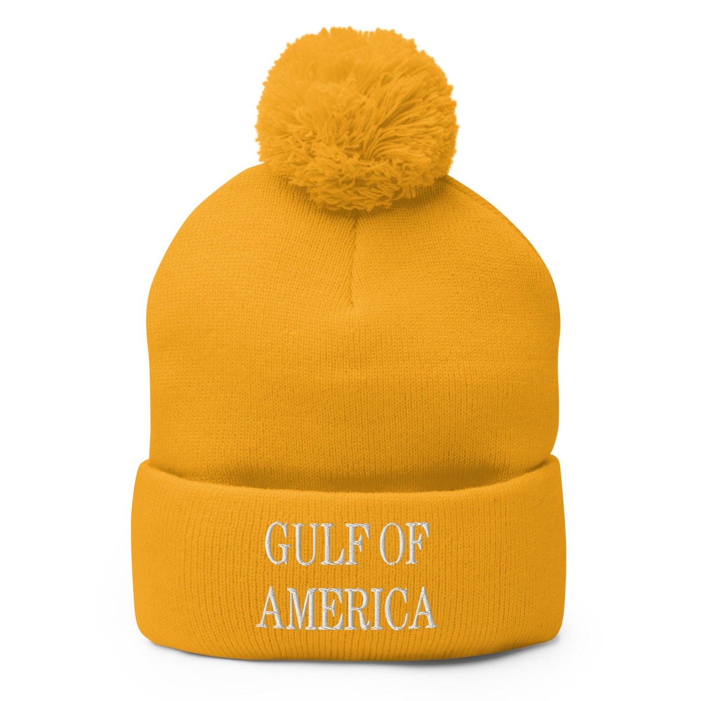 Yellow knit beanie with pompom from Gulf of America embroidered knit pom collection