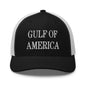 Black and white Gulf of America embroidered mesh trucker hat for stylish casual wear