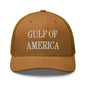 Brown Gulf of America Embroidered Mesh Trucker Hat showcasing American embroidered mesh detail