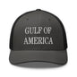 Gray mesh trucker hat with Gulf of America embroidered design in a stylish mesh trucker hat