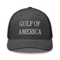 Gray trucker hat with America embroidered mesh design from Gulf of America Embroidered Mesh Trucker Hat collection