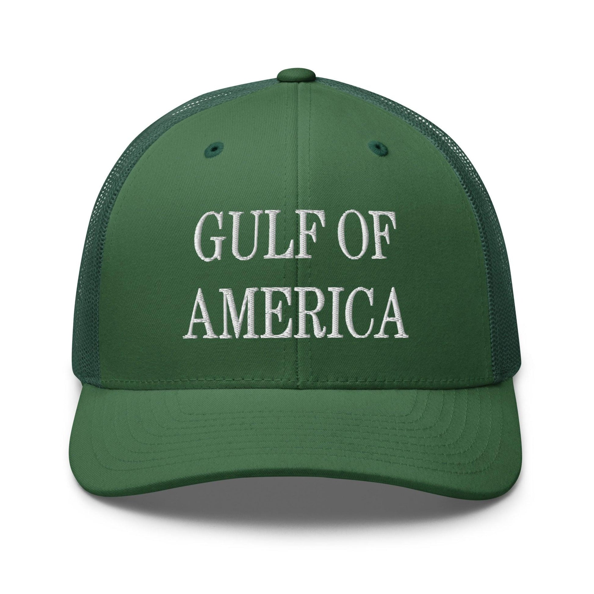 Green mesh trucker hat with America embroidered mesh design from Gulf of America