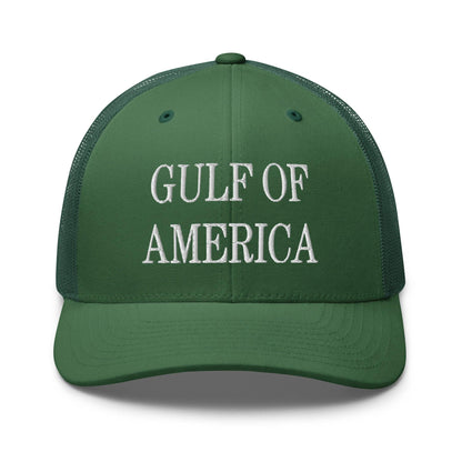 Green mesh trucker hat with America embroidered mesh design from Gulf of America