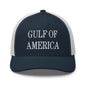Navy and white mesh trucker hat with Gulf of America embroidered mesh design