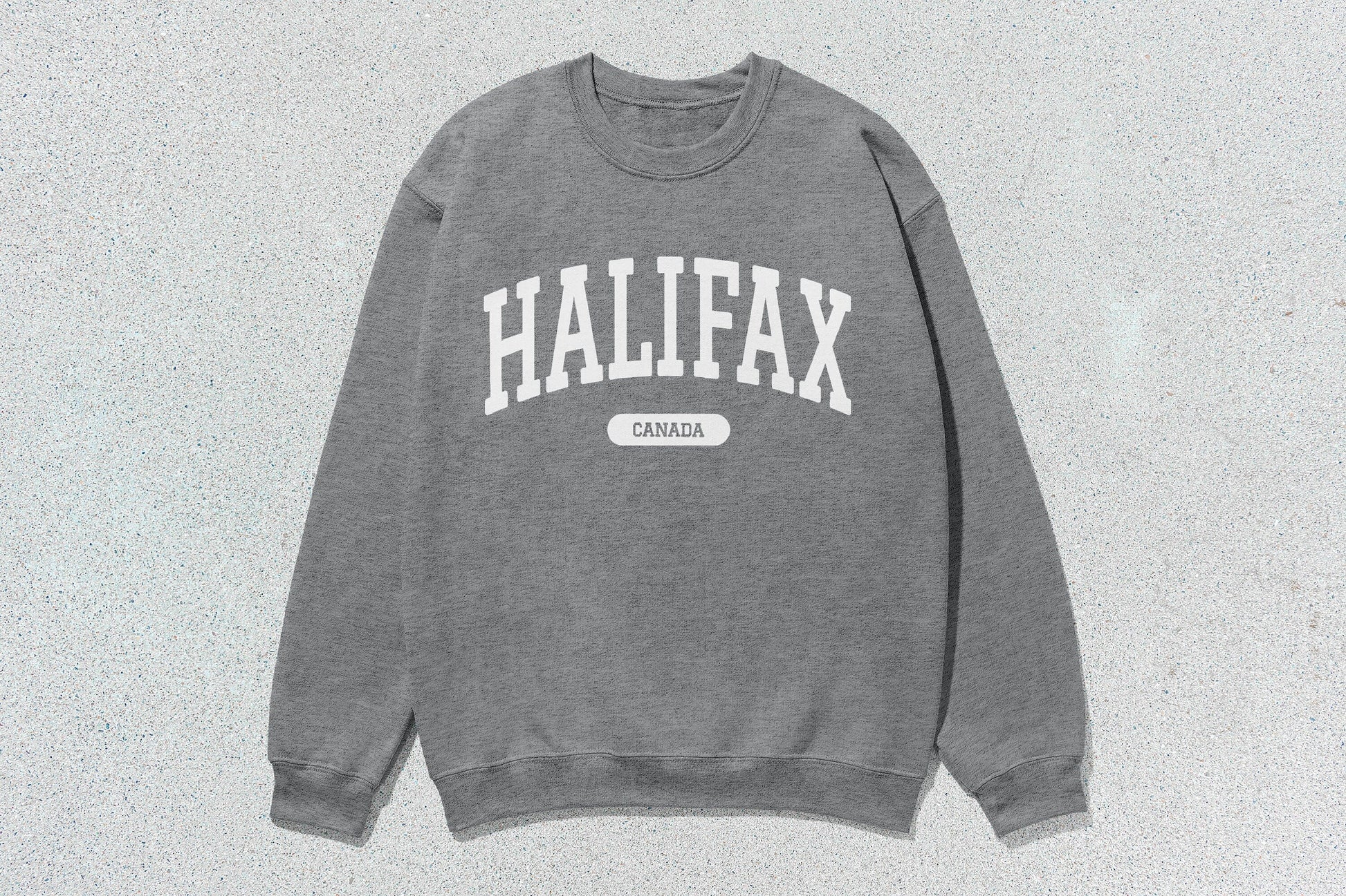 Gray Halifax Canada sweatshirt in custom apparel halifax unisex heavy blend crewneck with screen printing
