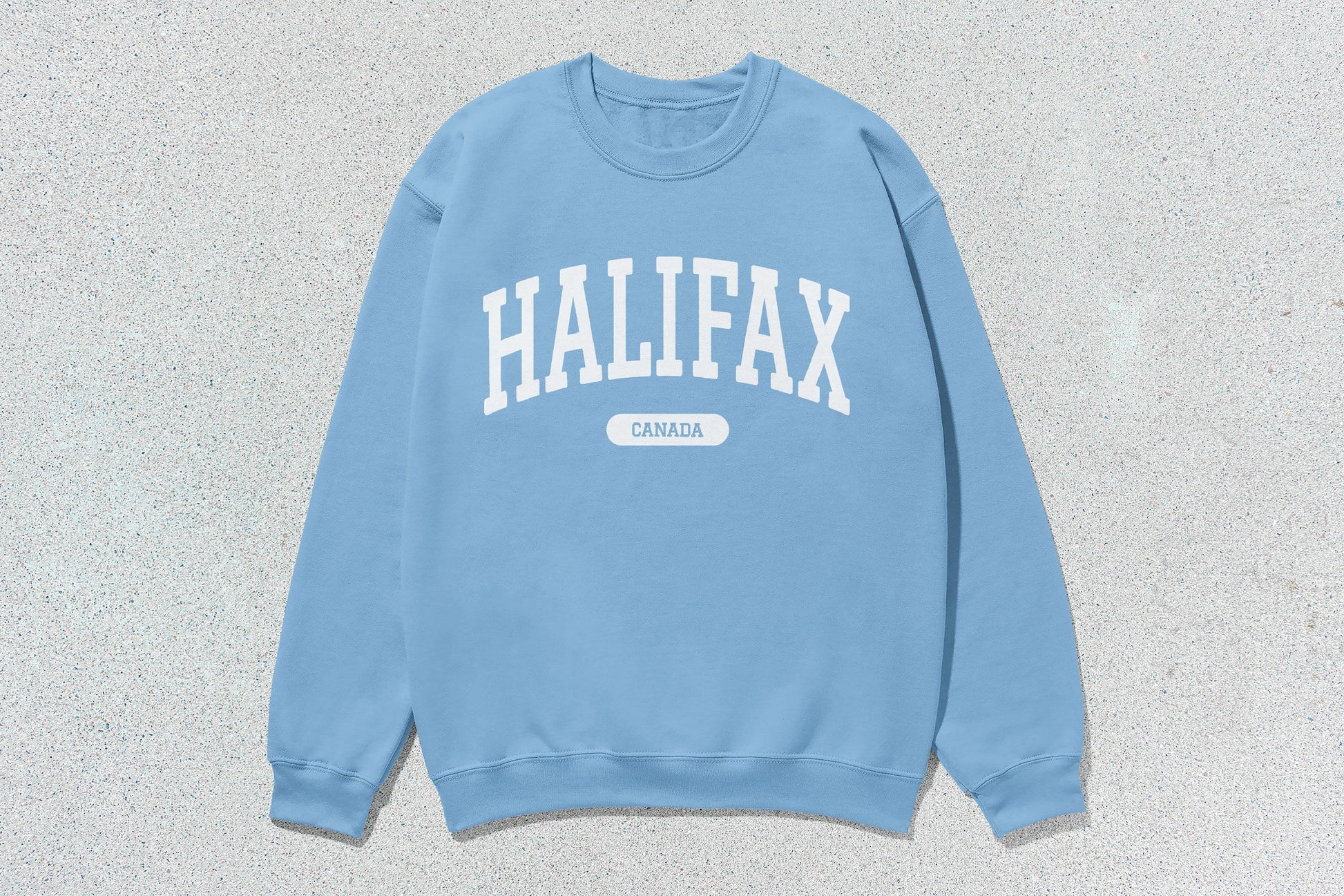 Light blue Halifax Canada sweatshirt on Halifax unisex heavyweight crewneck for custom apparel