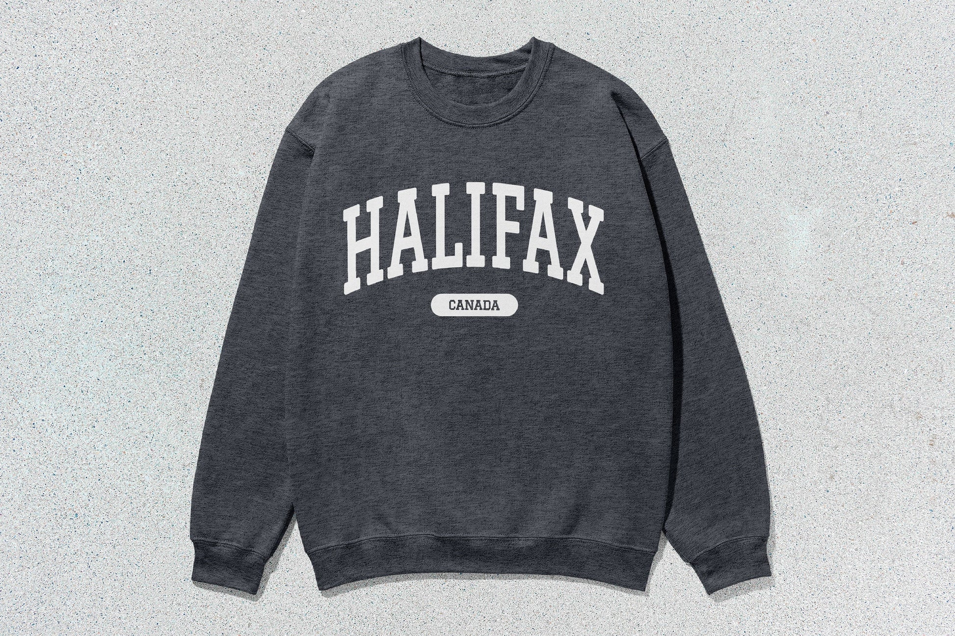 Gray Halifax Unisex Heavy Blend Crewneck Sweatshirt showcasing custom apparel and screen printing