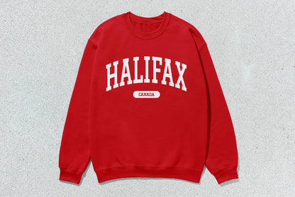 Red Halifax Canada sweatshirt in custom apparel, Halifax unisex heavy blend crewneck with screen printing