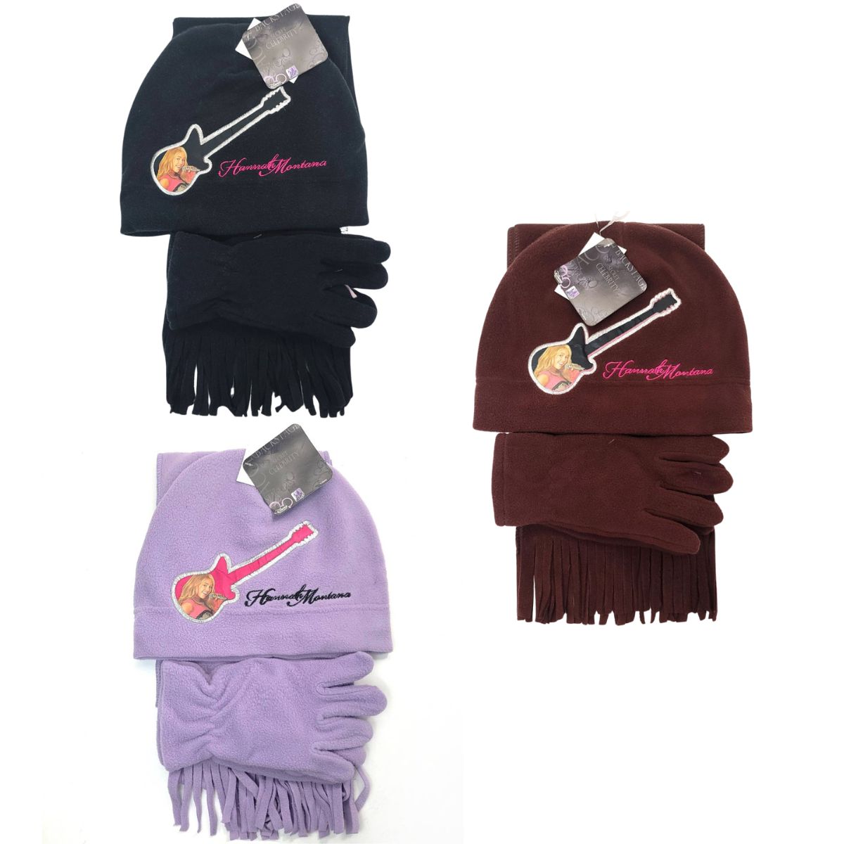 Youth - Hannah Montana 3 pieces set Winter Beanie Gloves and scarf - Character Knit Toque Set