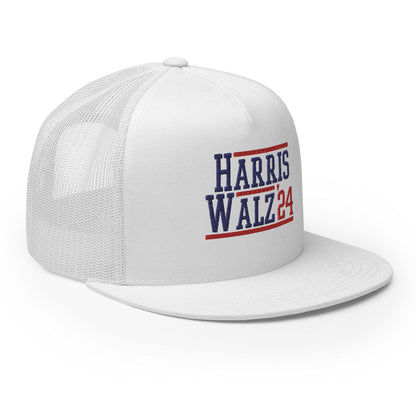 Harris Walz 2024 24 Flat Bill Brim Trucker Hat