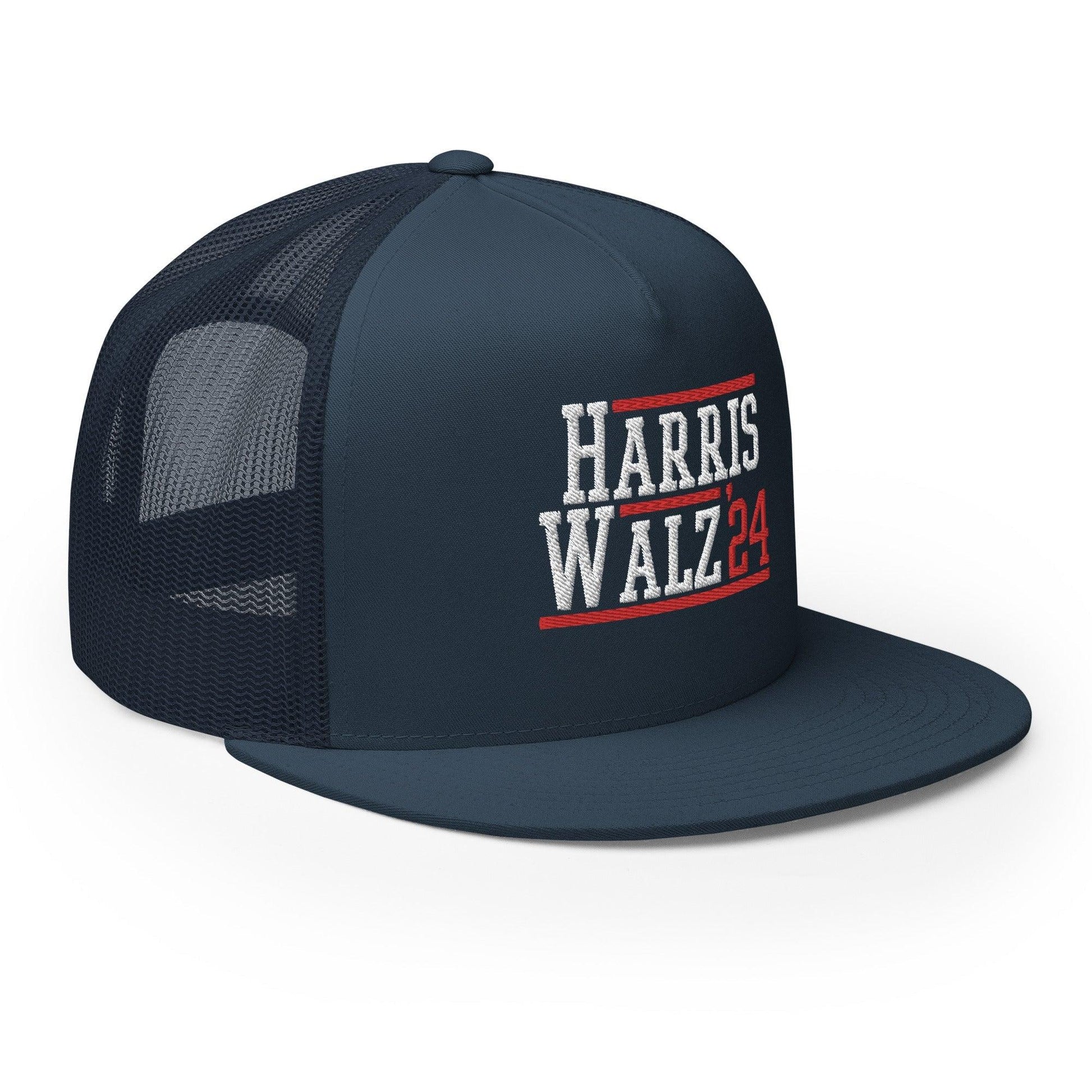 Harris Walz 2024 24 Flat Bill Brim Trucker Hat