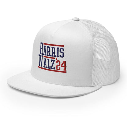 Harris Walz 2024 24 Flat Bill Brim Trucker Hat
