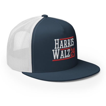 Harris Walz 2024 24 Flat Bill Brim Trucker Hat
