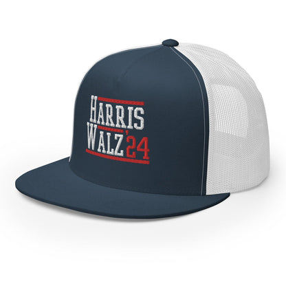 Harris Walz 2024 24 Flat Bill Brim Trucker Hat