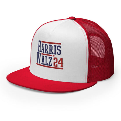 Harris Walz 2024 24 Flat Bill Brim Trucker Hat
