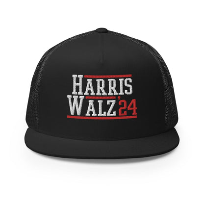 Harris Walz 2024 24 Flat Bill Brim Trucker Hat - Black