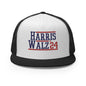 Harris Walz 2024 24 Flat Bill Brim Trucker Hat - Black/ White/ Black