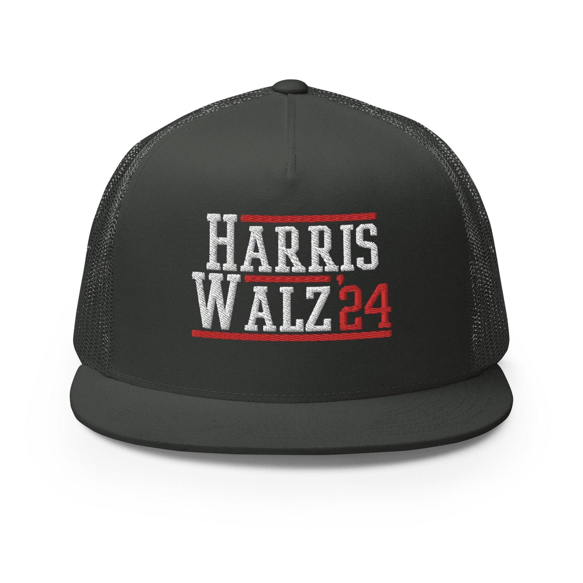 Harris Walz 2024 24 Flat Bill Brim Trucker Hat - Charcoal