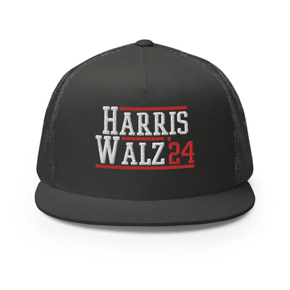 Harris Walz 2024 24 Flat Bill Brim Trucker Hat - Charcoal