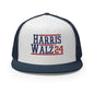 Harris Walz 2024 24 Flat Bill Brim Trucker Hat - Navy/ White/ Navy