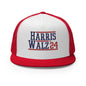 Harris Walz 2024 24 Flat Bill Brim Trucker Hat - Red/ White/ Red