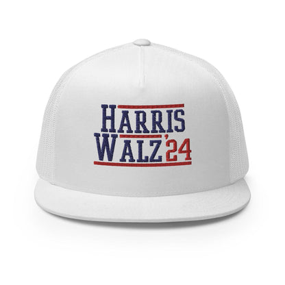 Harris Walz 2024 24 Flat Bill Brim Trucker Hat - White