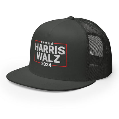 Harris Walz 2024 Flat Bill Brim Trucker Hat