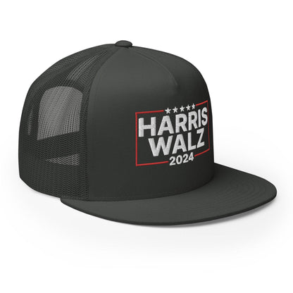 Harris Walz 2024 Flat Bill Brim Trucker Hat