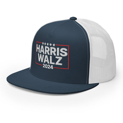 Harris Walz 2024 Flat Bill Brim Trucker Hat