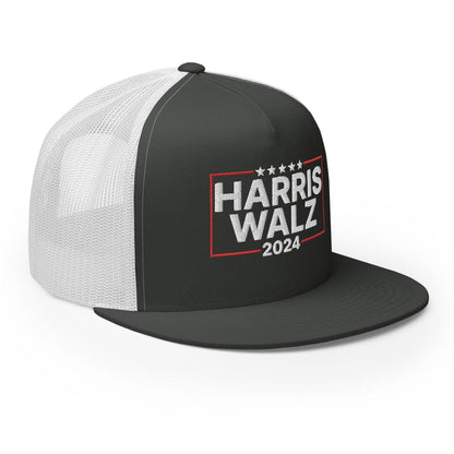 Harris Walz 2024 Flat Bill Brim Trucker Hat