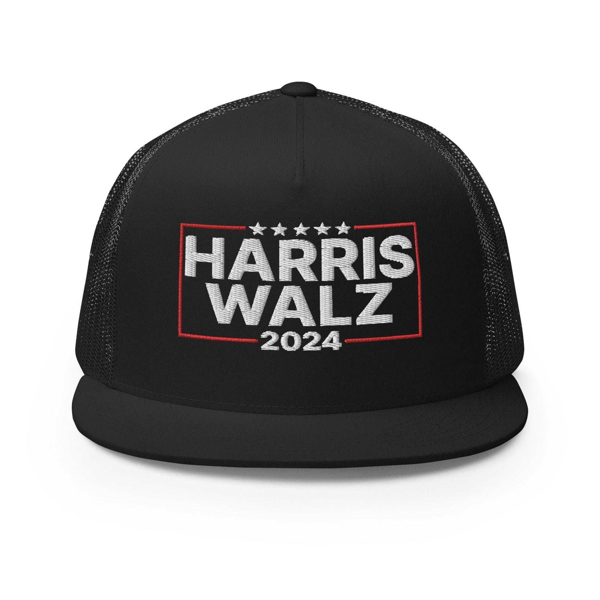 Harris Walz 2024 Flat Bill Brim Trucker Hat - Black