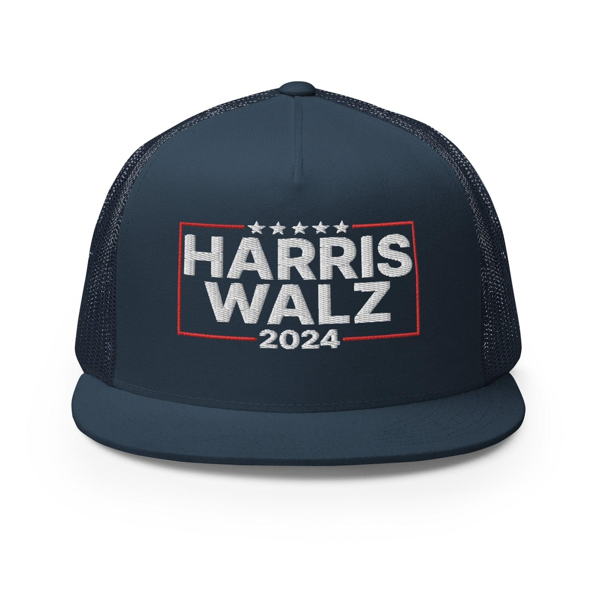 Harris Walz 2024 Flat Bill Brim Trucker Hat - Navy