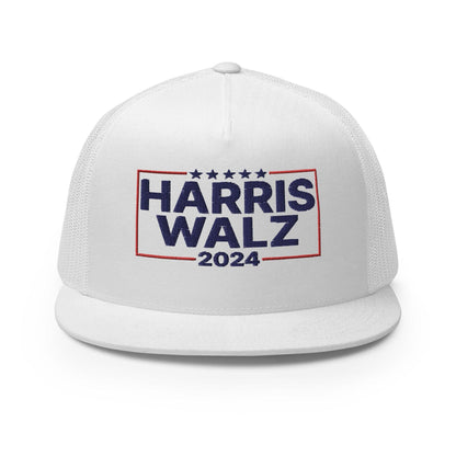 Harris Walz 2024 Flat Bill Brim Trucker Hat - White