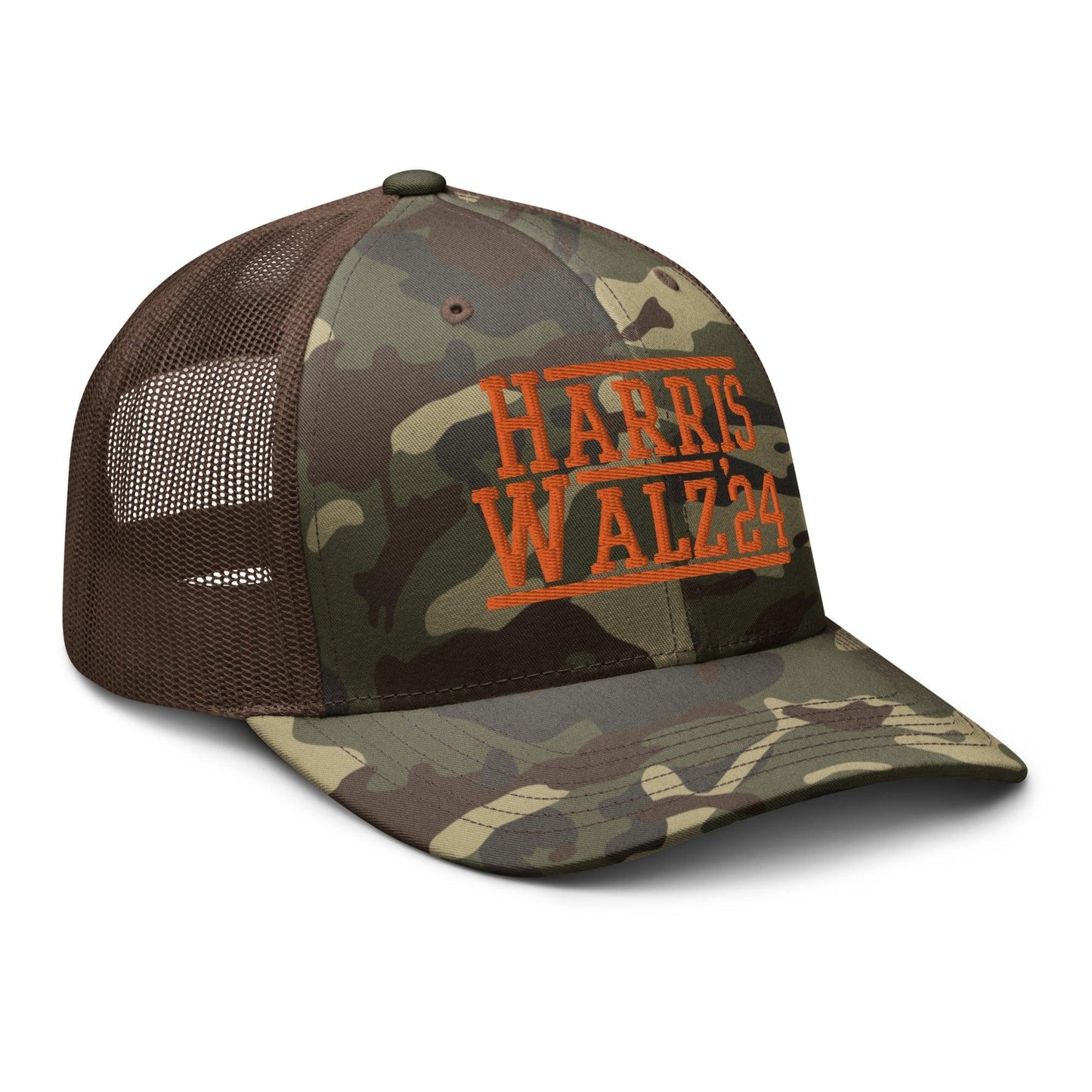 Harris Walz ’24 2024 Camo Trucker Hat Orange