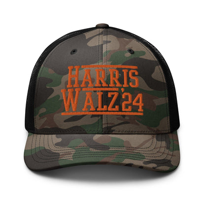 Harris Walz ’24 2024 Camo Trucker Hat Orange - Camo/Black