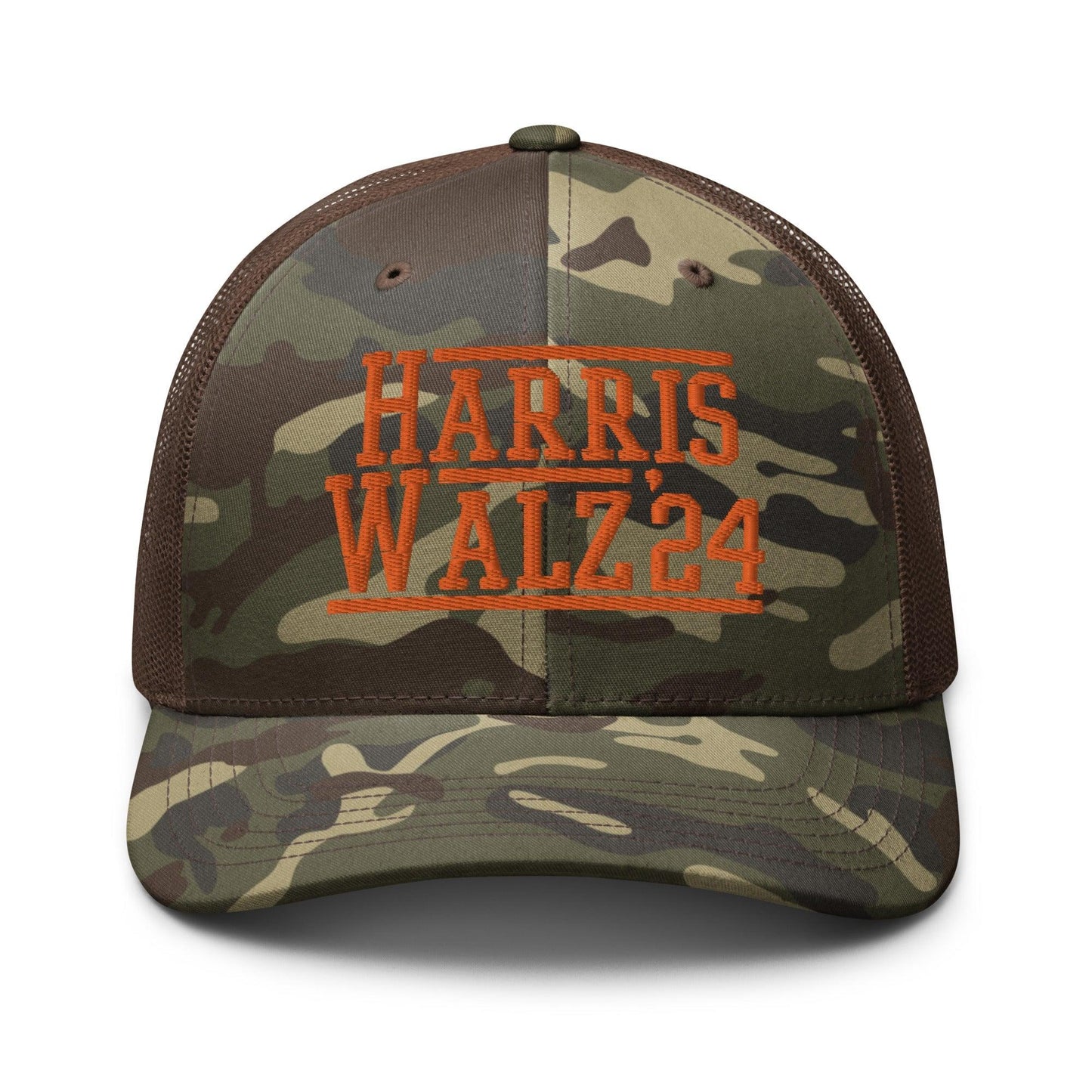 Harris Walz ’24 2024 Camo Trucker Hat Orange - Camo/Brown
