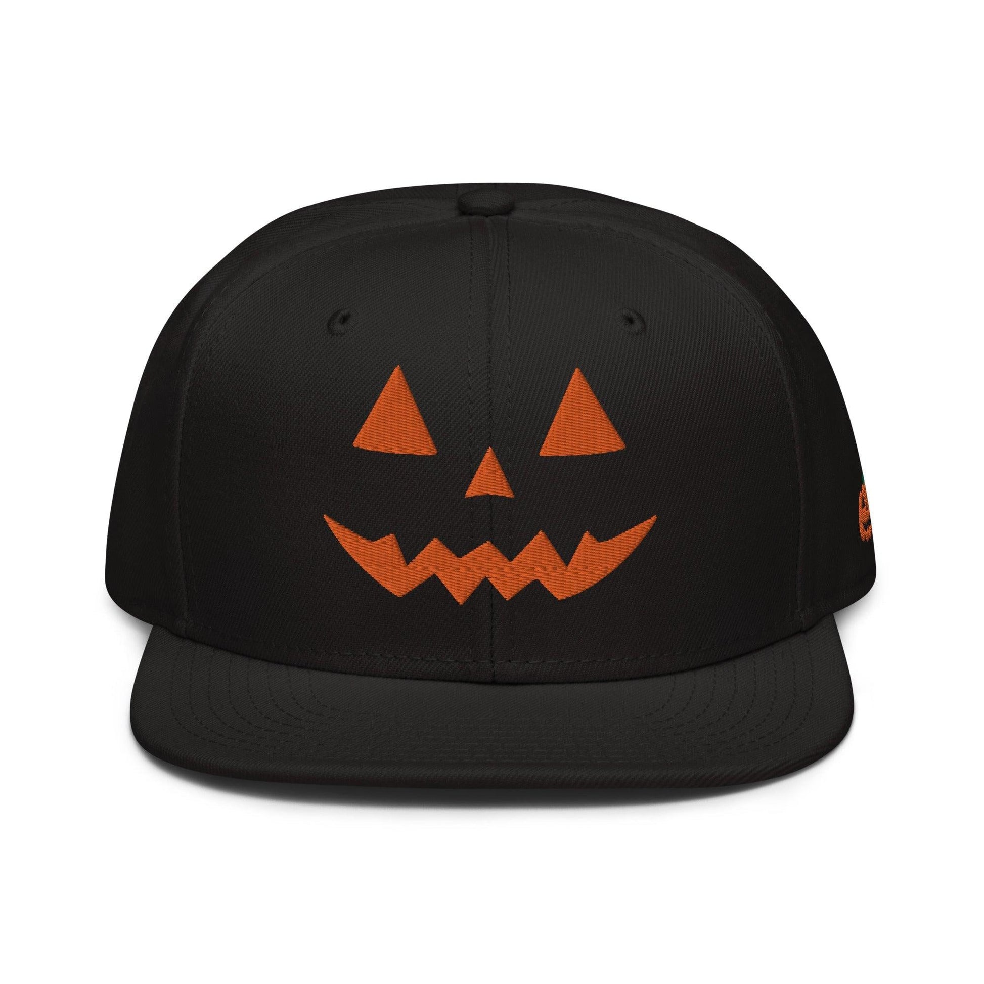 Harris Walz Jack-O’-Lantern Pumpkin Halloween Embroidered Flat Bill Brim High Crown Snapback Hat - Black
