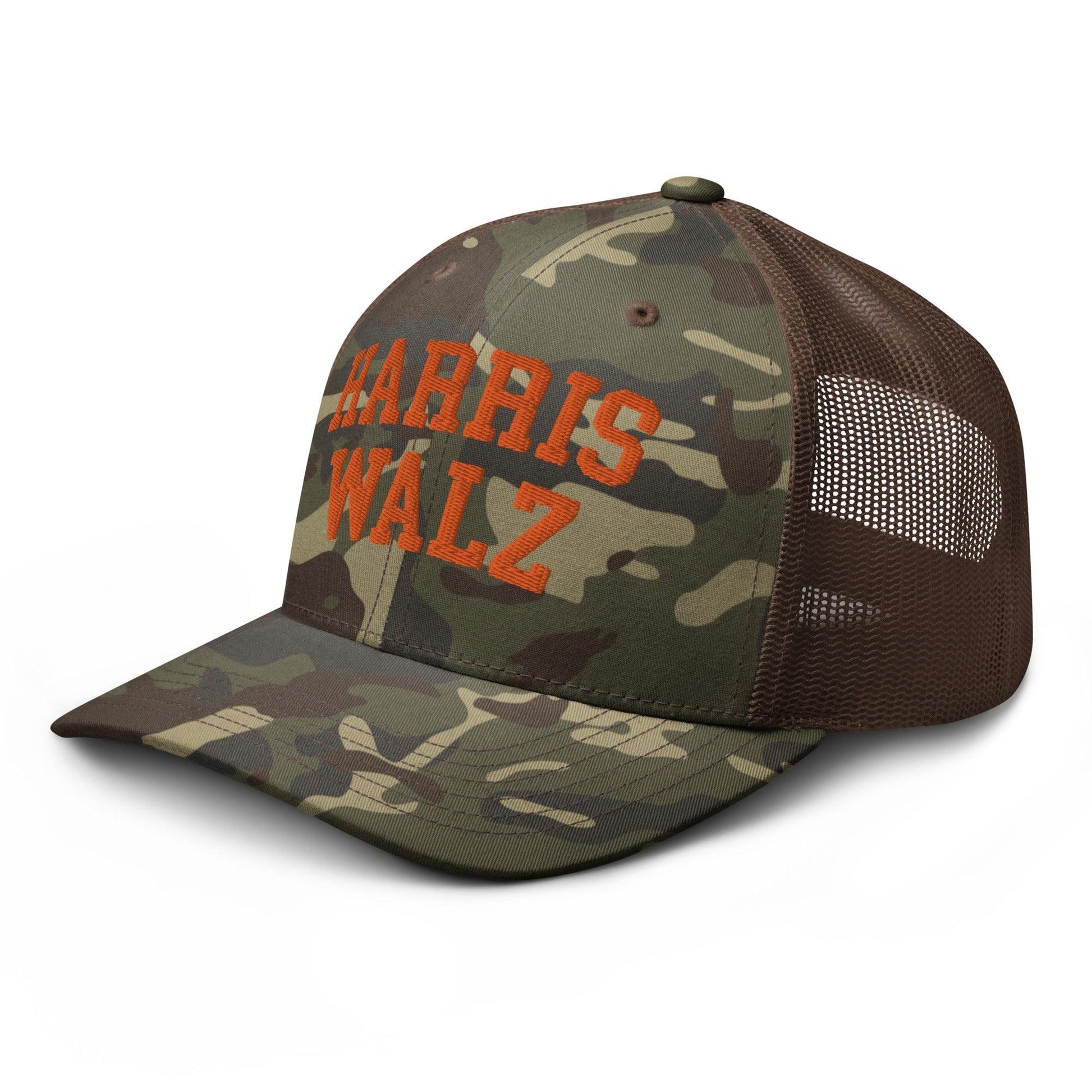 Harris-Walz Midwest Princess Parody Embroidered Camo Trucker Hat Orange