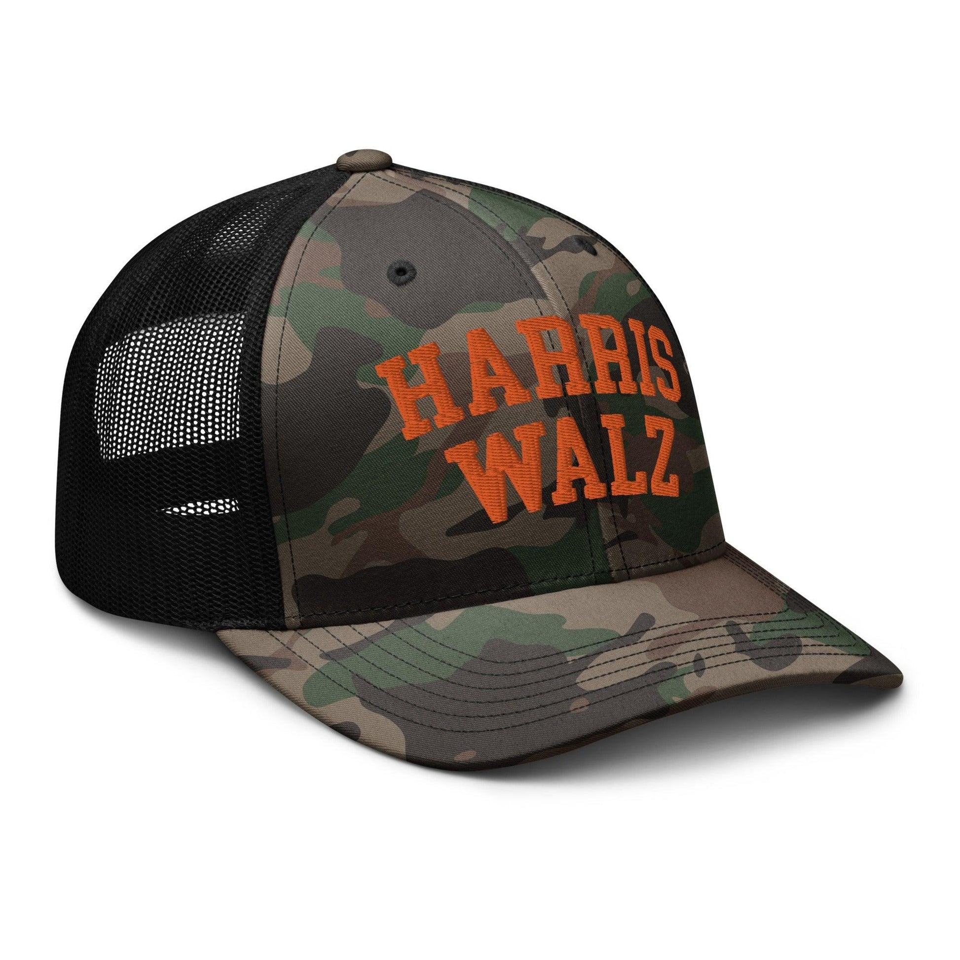 Harris-Walz Midwest Princess Parody Embroidered Camo Trucker Hat Orange