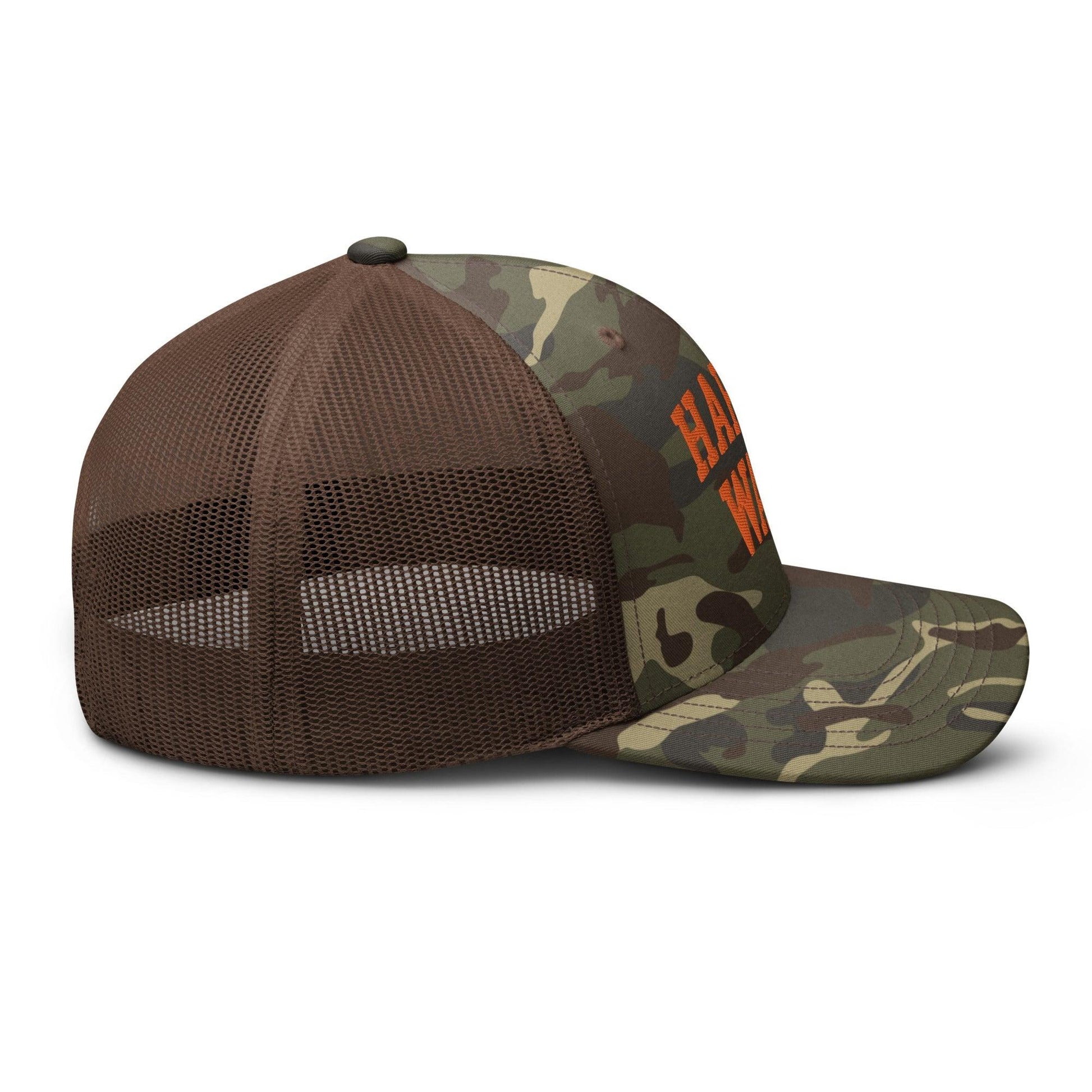 Harris-Walz Midwest Princess Parody Embroidered Camo Trucker Hat Orange