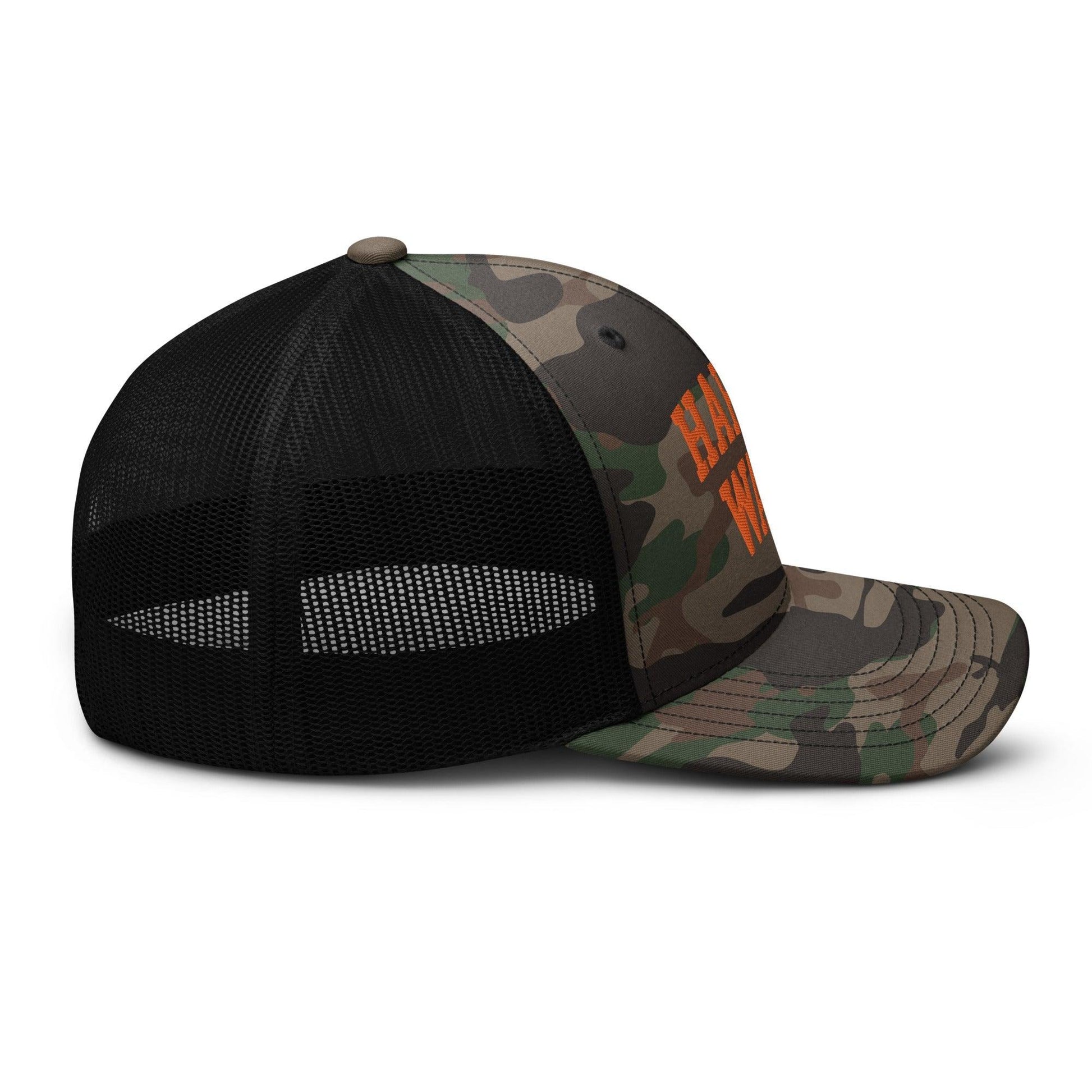 Harris-Walz Midwest Princess Parody Embroidered Camo Trucker Hat Orange