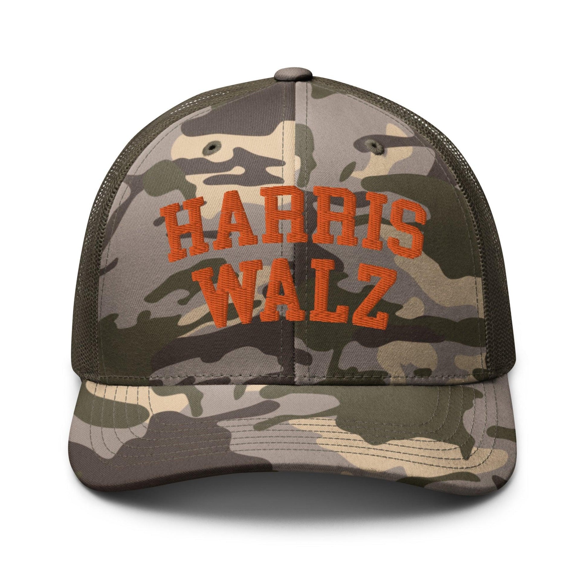 Harris-Walz Midwest Princess Parody Embroidered Camo Trucker Hat Orange - Camo/Olive