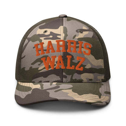 Harris-Walz Midwest Princess Parody Embroidered Camo Trucker Hat Orange - Camo/Olive