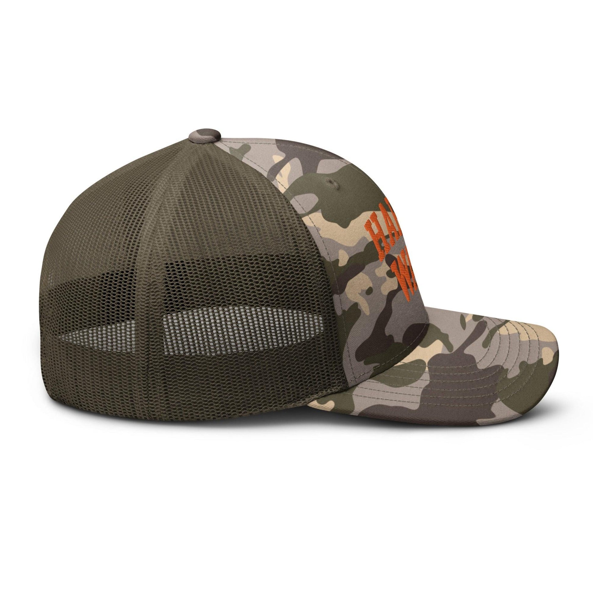 Harris-Walz Midwest Princess Parody Embroidered Camo Trucker Hat Orange