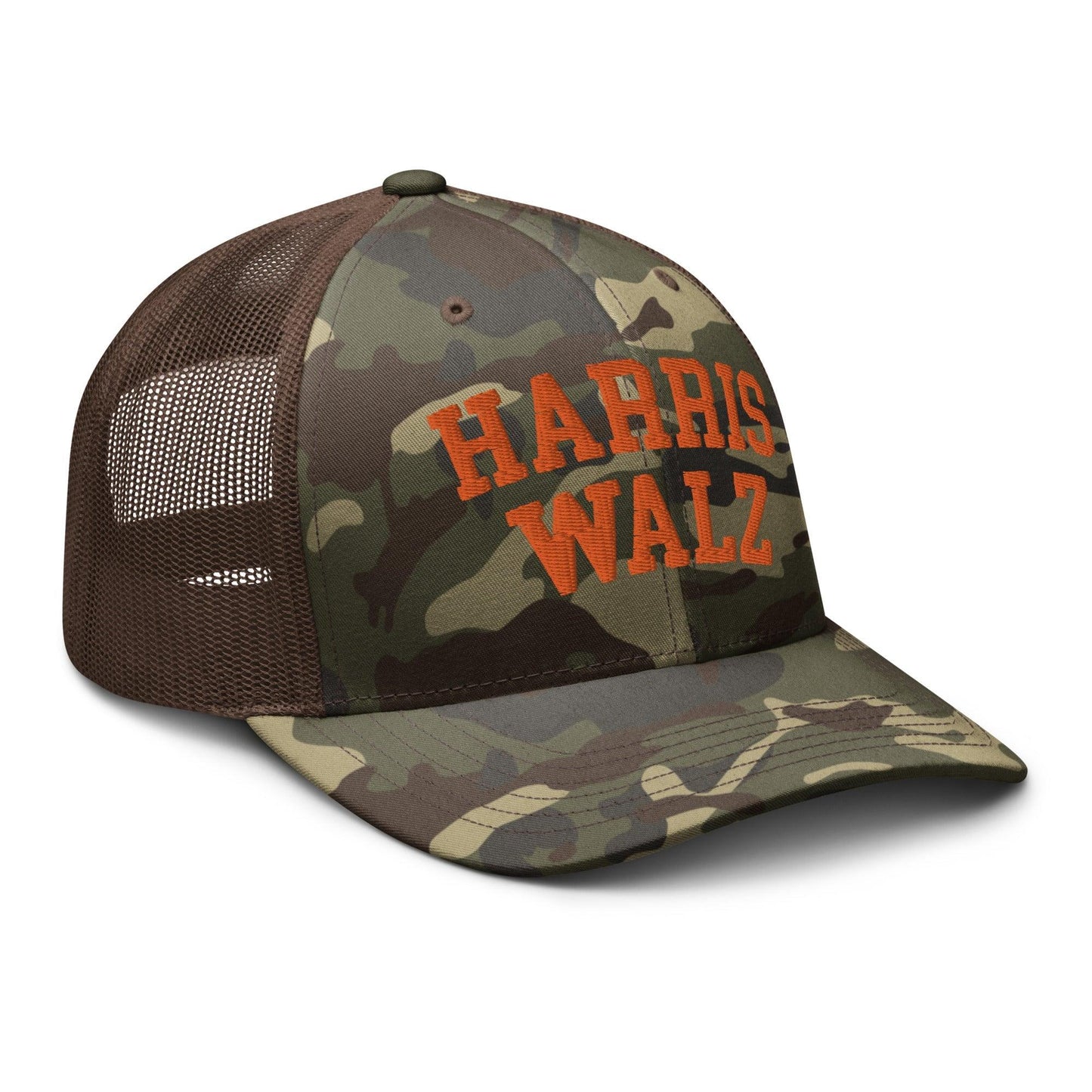 Harris-Walz Midwest Princess Parody Embroidered Camo Trucker Hat Orange