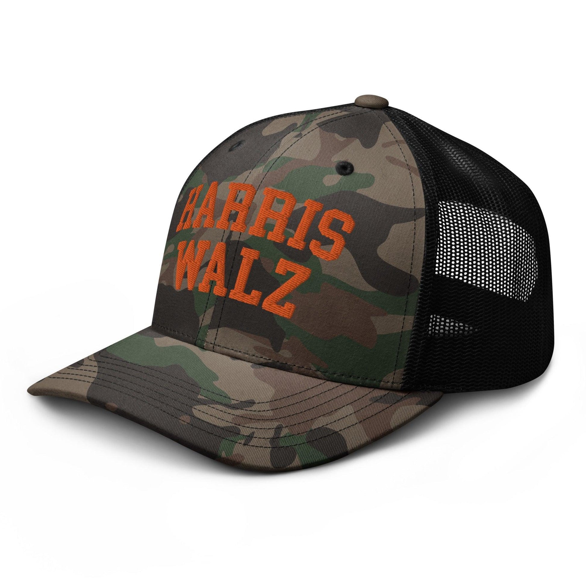 Harris-Walz Midwest Princess Parody Embroidered Camo Trucker Hat Orange